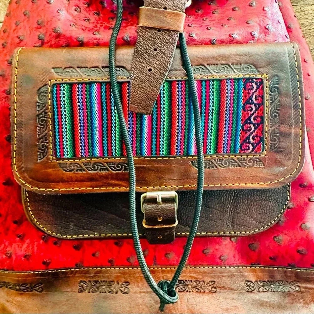 NWOT Handmade Large Huipil Guatemalan Leather Backpack